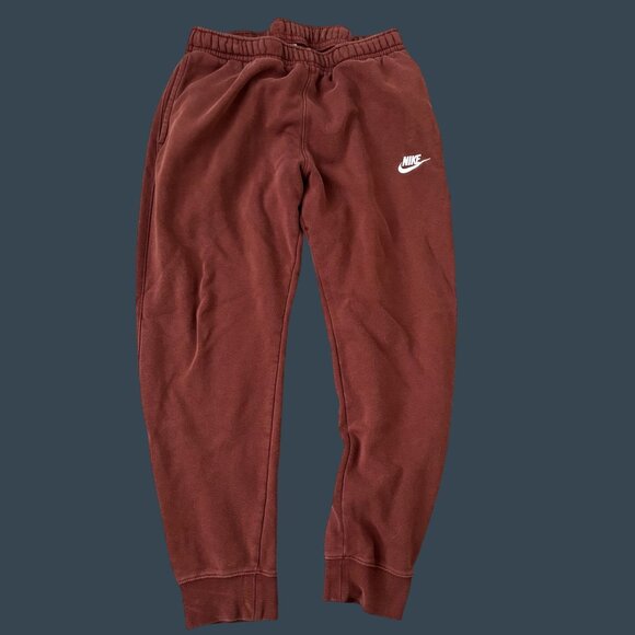Nike Mens Burgundy Sweatpants M Size Elastic Waistband Fleece-Lined Casual Jogge - Picture 1 of 5